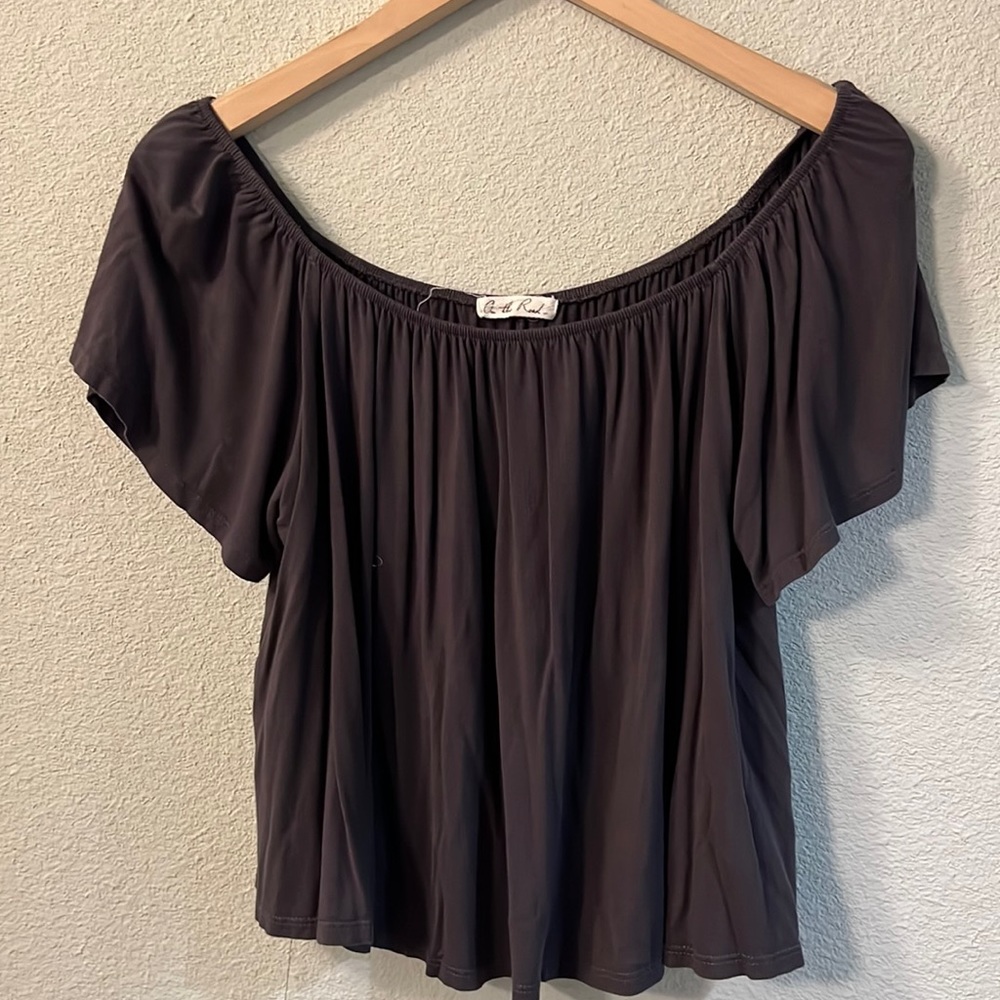 Charcoal Grey Off The Shoulder Crop Top